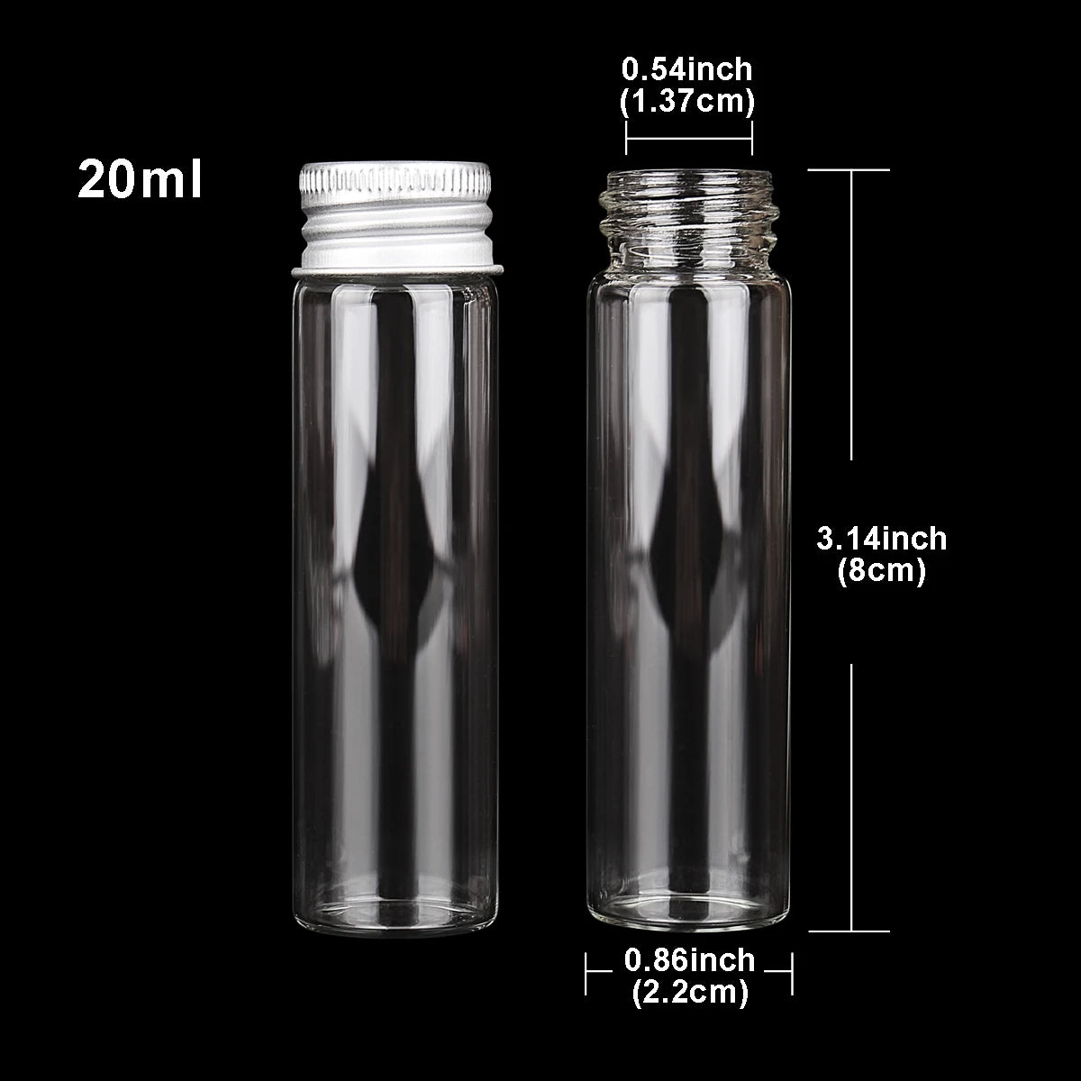 10 Stück Mini Glasflaschen mit Aluminiumdeckel 5 bis 30 ml in 9 Größen