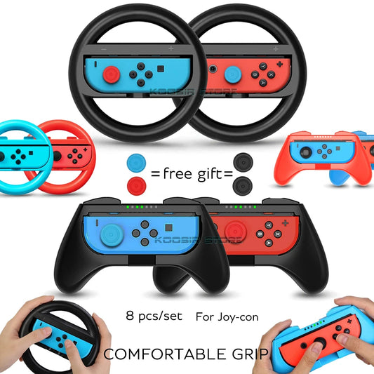 Ergonomische Joy-Con Grips mit Lenkrad - Thumbstick Caps aus ABS