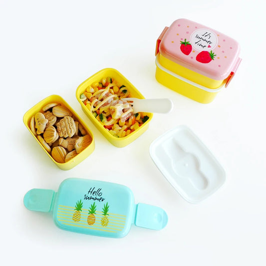 Nette Mini Kunststoff Bento Box für Kinder, 2-fach, Mikrowellengeeignet