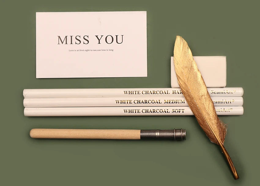 Set 3 Kohlestifte Weiß Weich Mittel Hart für Skizzen und Kunst-Yabubestshop