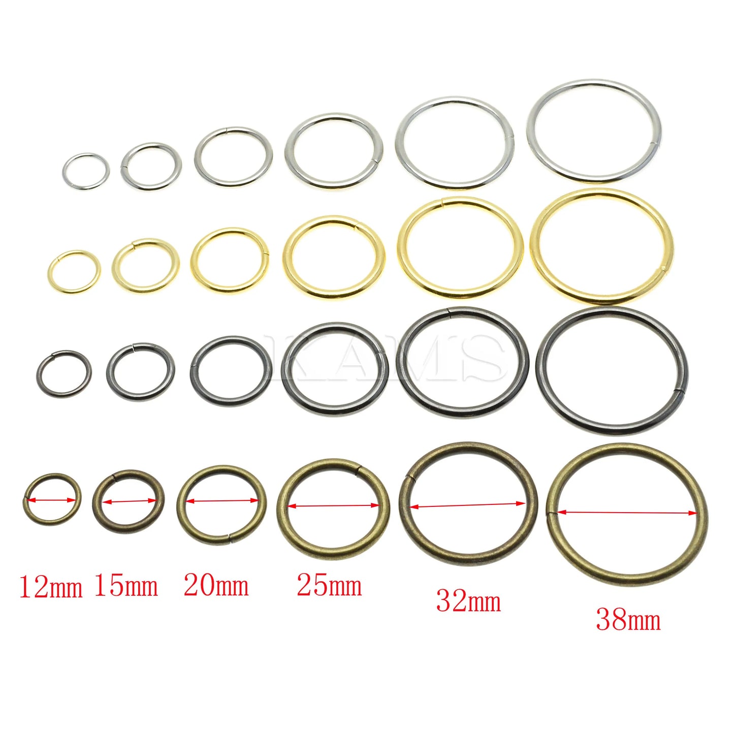 10 Metall O-Ringe vernickelt für Gürtel Taschen Ringe 12 bis 38 mm