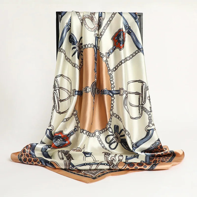 2024 seide Schal Quadrat Schal Für Frauen Drucken Stirnband Foulard Satin Hijab Haar Bands Halstuch Weibliche Kopf Wraps Bandana