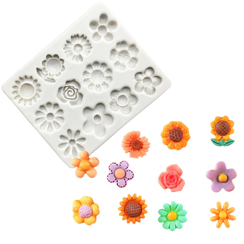 Florale Silikonform für Zuckerblumen – Gänseblümchen, Rose - Chrysantheme Set