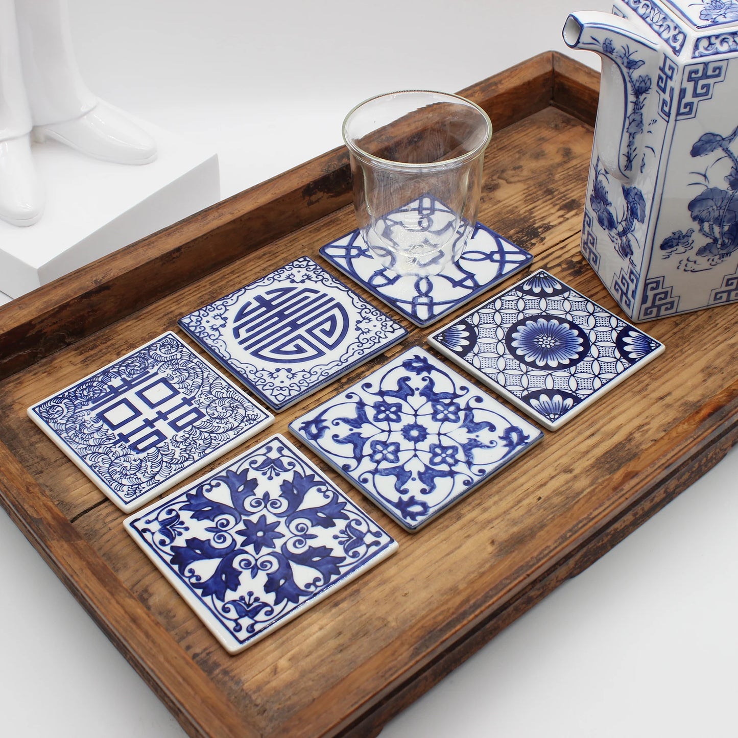 Dekorative quadratische Keramikuntersetzer 10x10 cm blau weiß