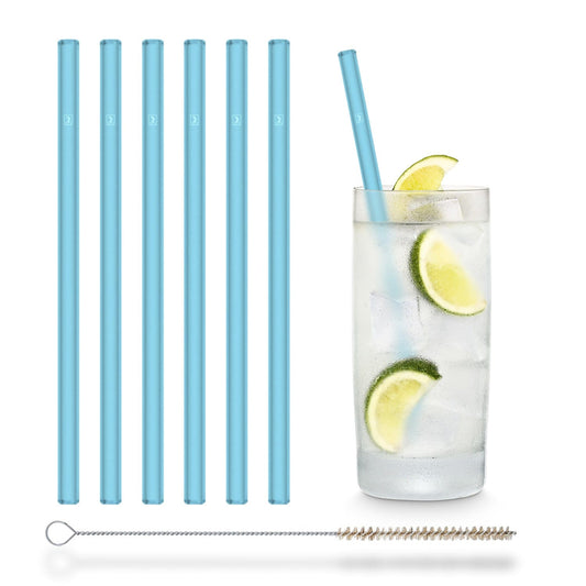 Blaue Glasstrohhalme 6x 20cm Gerade - NEON