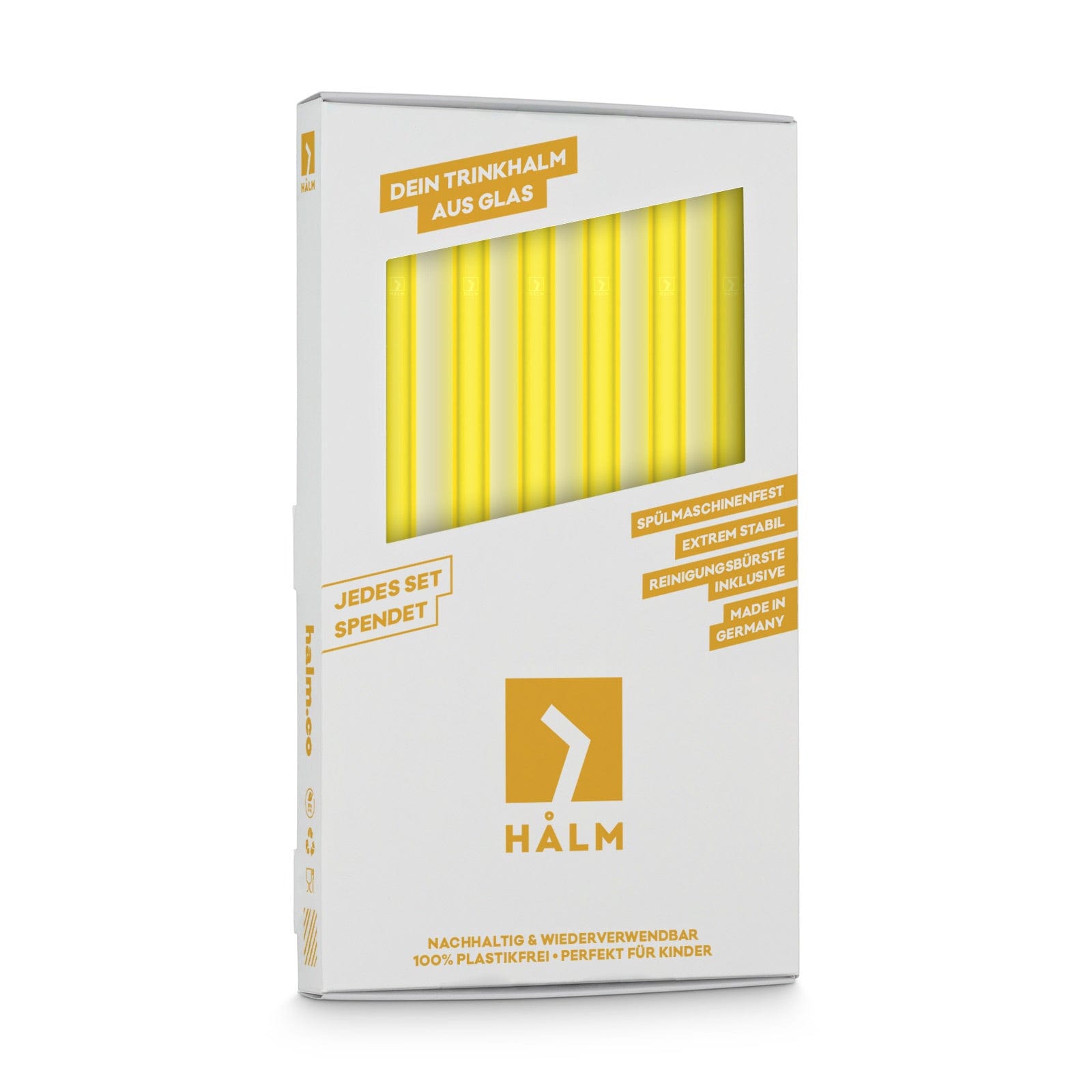 Gelbe Glasstrohhalme 6x 20cm Gerade - NEON