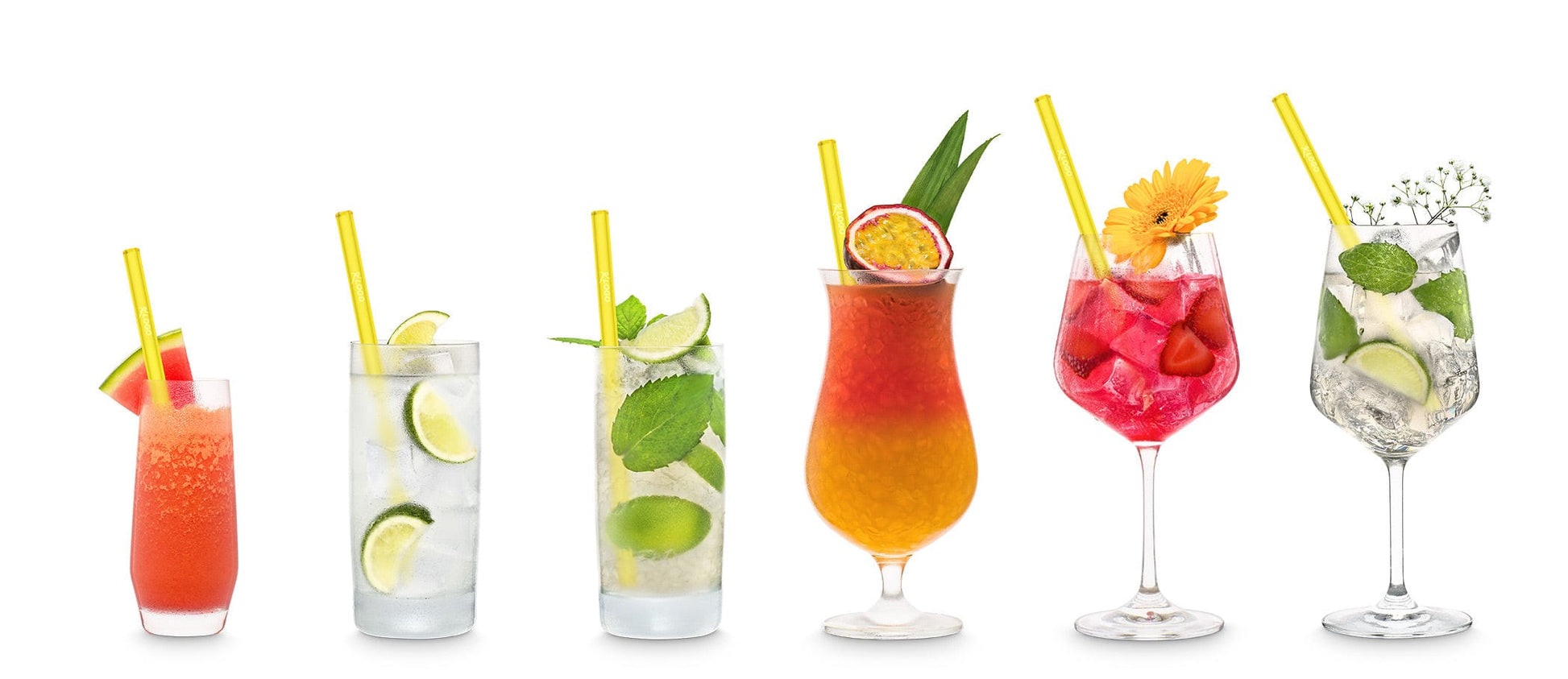 Gelbe Glasstrohhalme 6x 20cm Gerade - NEON