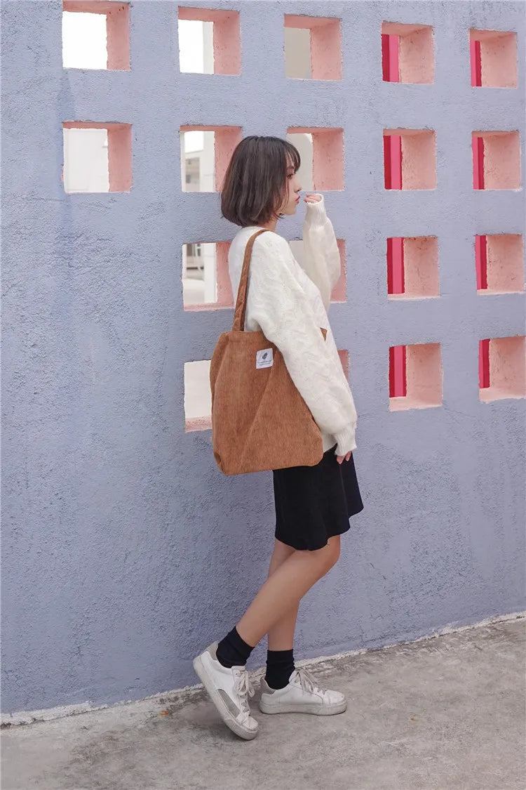 Frauen Cord Tote Handtasche Schulter Einkaufstasche Casual-Yabubest - Home & More