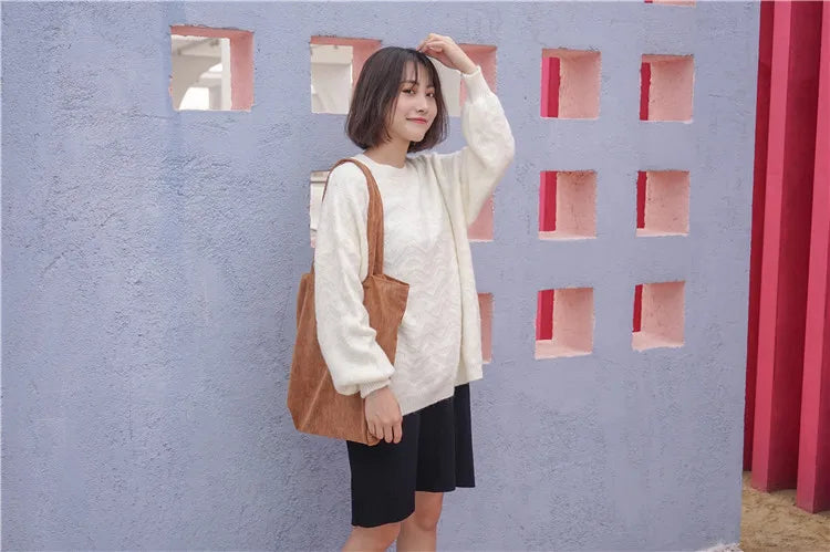 Frauen Cord Tote Handtasche Schulter Einkaufstasche Casual-Yabubest - Home & More