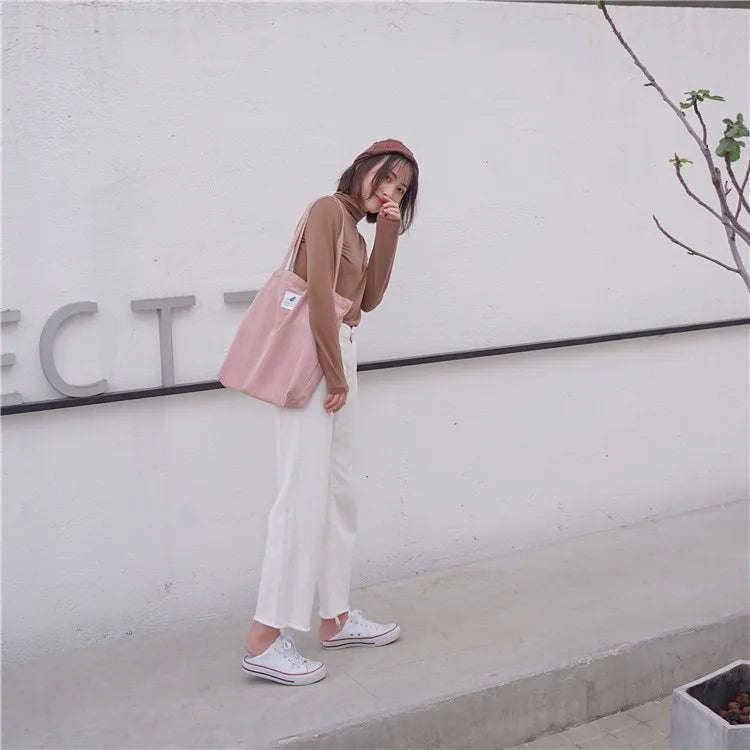 Frauen Cord Tote Handtasche Schulter Einkaufstasche Casual-Yabubest - Home & More