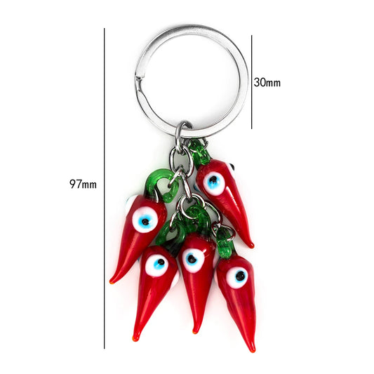 Schützender Red Chilli Schlüsselanhänger mit Perle - Quaste – Unisex Style
