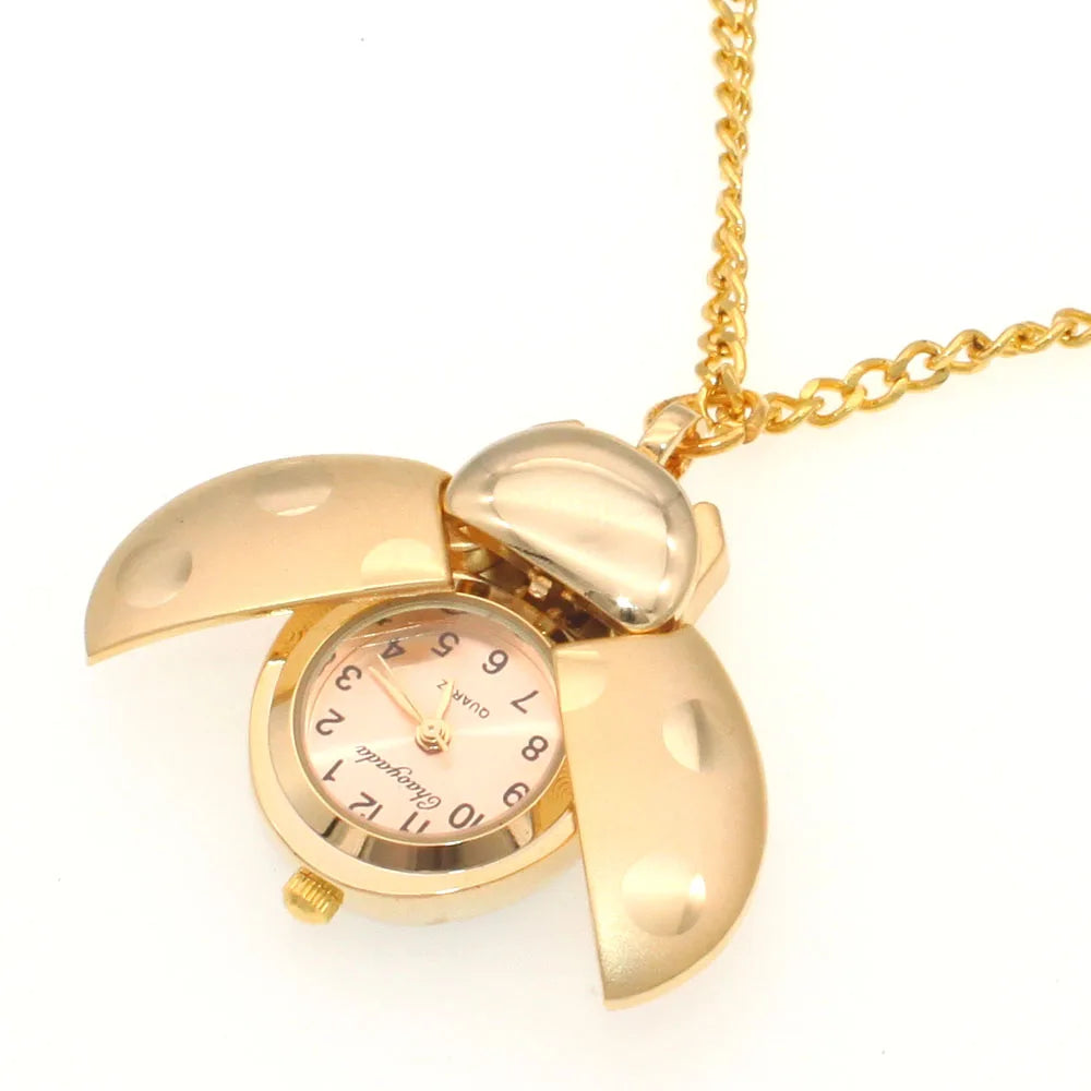 Charmante Marienkäfer Taschenuhr unisex mit Quarzwerk - kratzfestem Hardlex-Glas