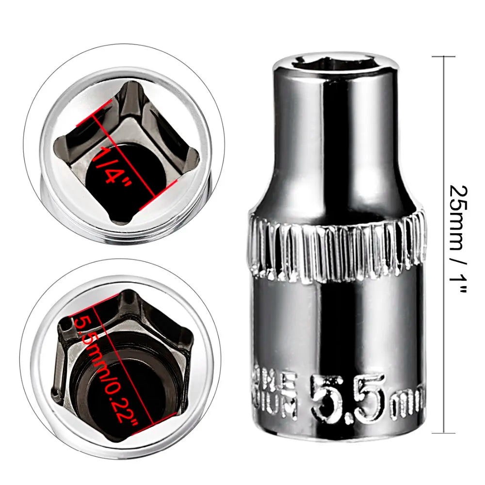2er Set Kurze Steckschlüssel 1 4 Zoll 5,5 mm Cr-V 6-Punkt Chrom Buchsen