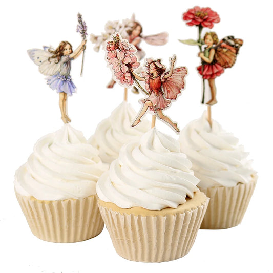 Zauberhafte Blumen-Fee Cupcake-Topper 24 Stück – Perfekt für Party - Deko