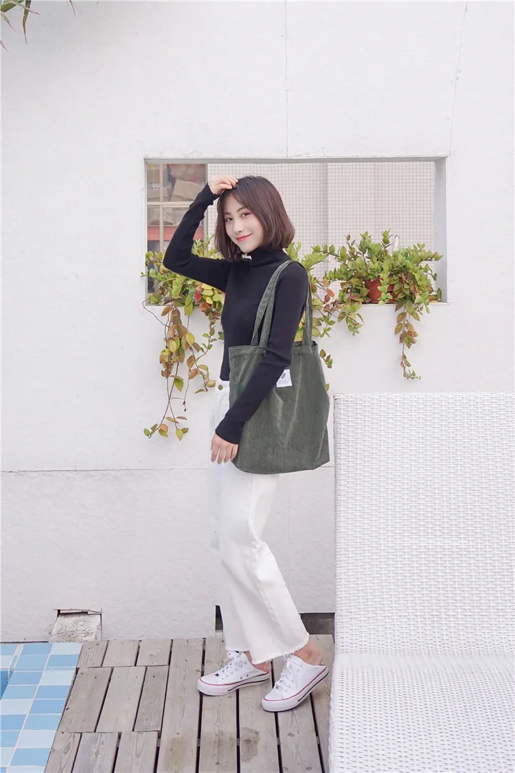 Frauen Cord Tote Handtasche Schulter Einkaufstasche Casual-Yabubest - Home & More