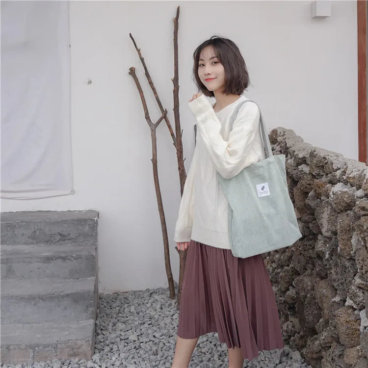 Frauen Cord Tote Handtasche Schulter Einkaufstasche Casual-Yabubest - Home & More