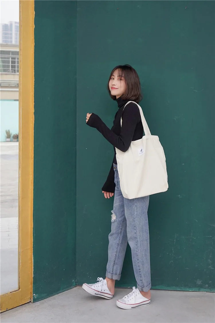 Frauen Cord Tote Handtasche Schulter Einkaufstasche Casual-Yabubest - Home & More