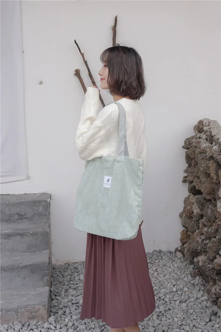 Frauen Cord Tote Handtasche Schulter Einkaufstasche Casual-Yabubest - Home & More