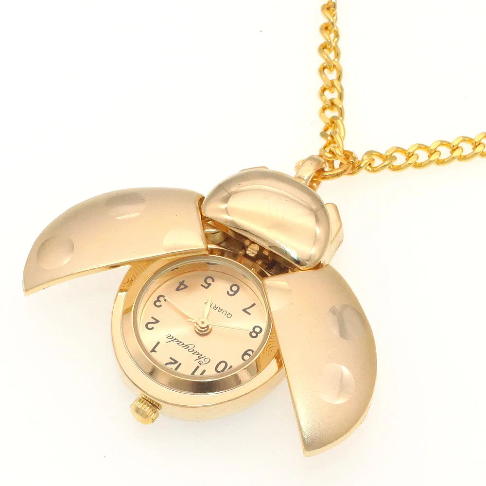 Charmante Marienkäfer Taschenuhr unisex mit Quarzwerk - kratzfestem Hardlex-Glas