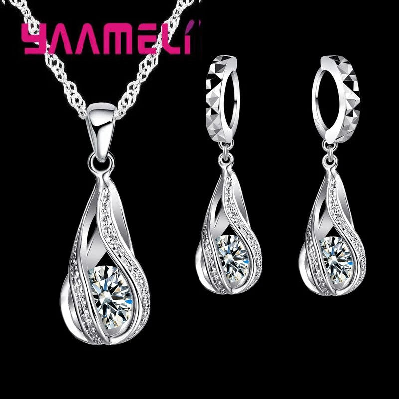 Wassertropfen CZ Schmuckset – 925 Sterling Silber Vergoldet für Frauen
