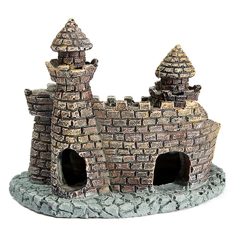 "Lebendiges Aquarium Schloss aus Harz – Natürliches Fischversteck, 11x6,5x10 cm, Schwarz"