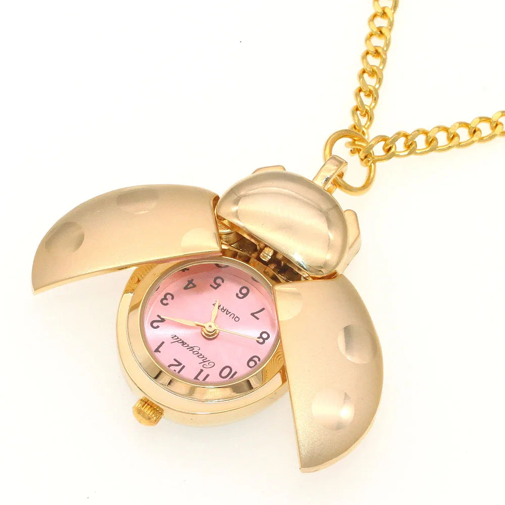 Charmante Marienkäfer Taschenuhr unisex mit Quarzwerk - kratzfestem Hardlex-Glas