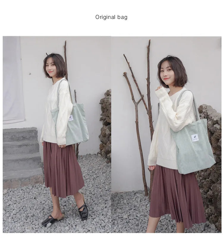 Frauen Cord Tote Handtasche Schulter Einkaufstasche Casual-Yabubest - Home & More