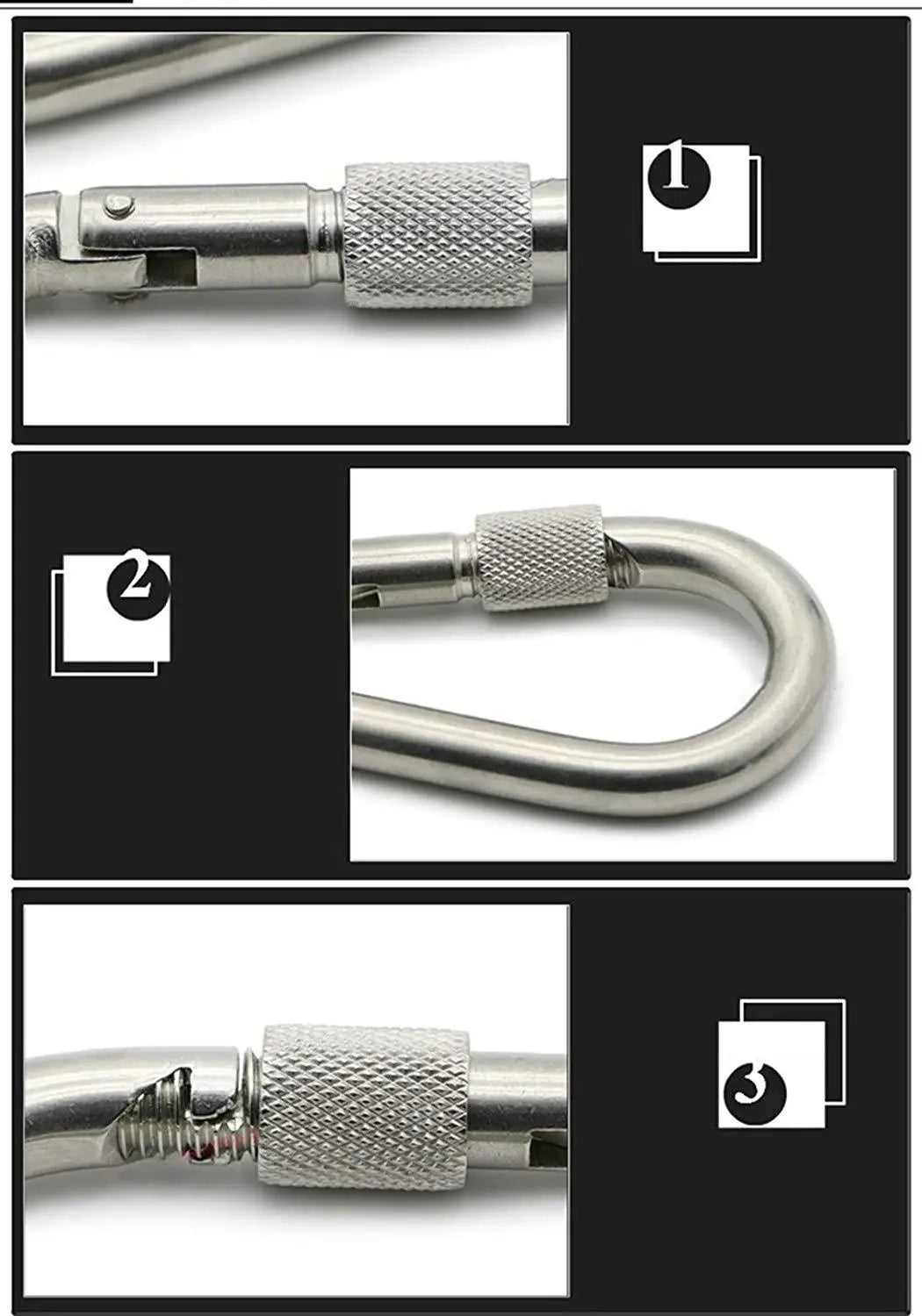 Robustes 3er Set drehbarer Edelstahl Karabinerhaken für vielfältige Zwecke