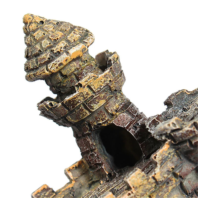"Lebendiges Aquarium Schloss aus Harz – Natürliches Fischversteck, 11x6,5x10 cm, Schwarz"