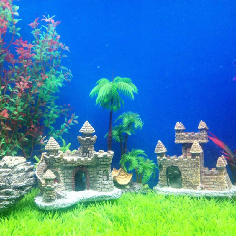 "Lebendiges Aquarium Schloss aus Harz – Natürliches Fischversteck, 11x6,5x10 cm, Schwarz"