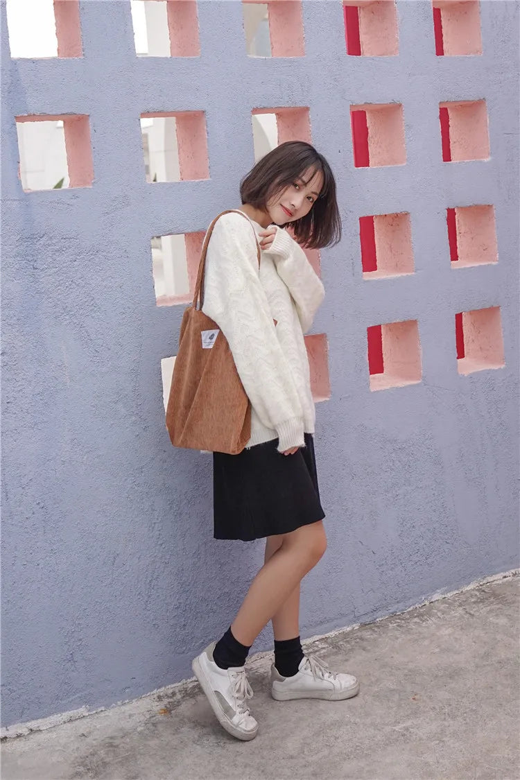 Frauen Cord Tote Handtasche Schulter Einkaufstasche Casual-Yabubest - Home & More