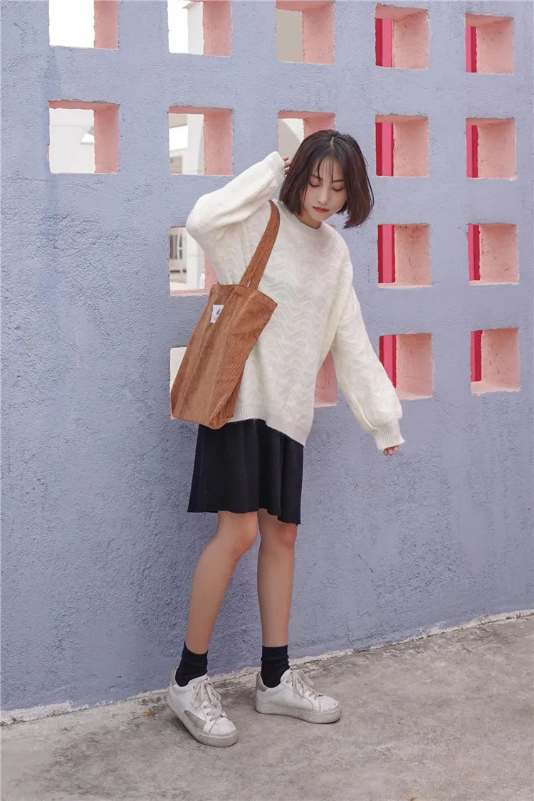 Frauen Cord Tote Handtasche Schulter Einkaufstasche Casual-Yabubest - Home & More