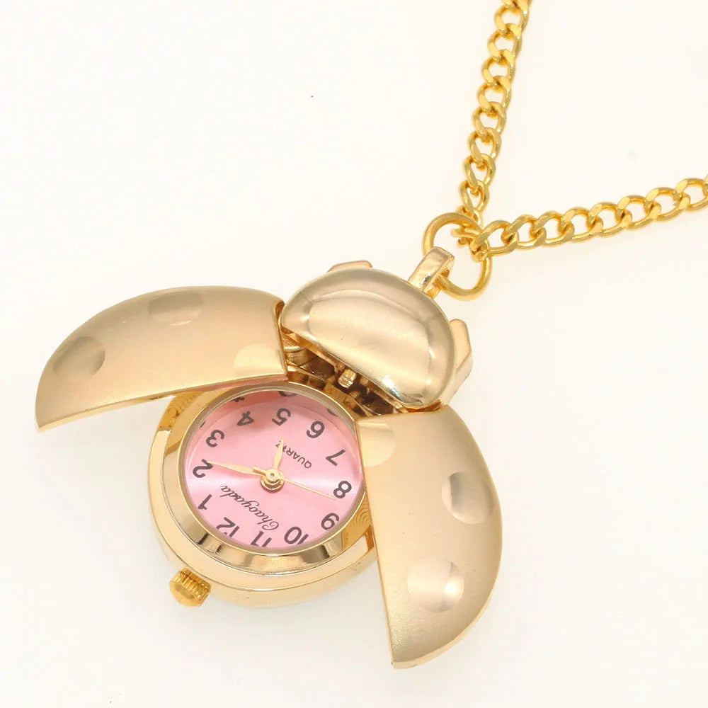 Charmante Marienkäfer Taschenuhr unisex mit Quarzwerk - kratzfestem Hardlex-Glas