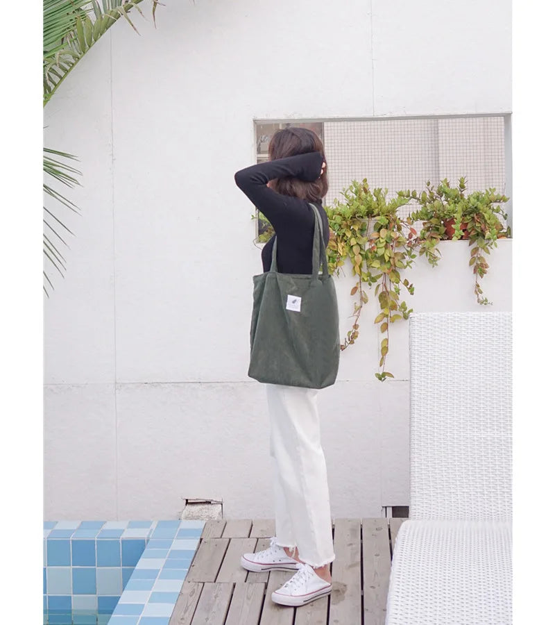 Frauen Cord Tote Handtasche Schulter Einkaufstasche Casual-Yabubest - Home & More