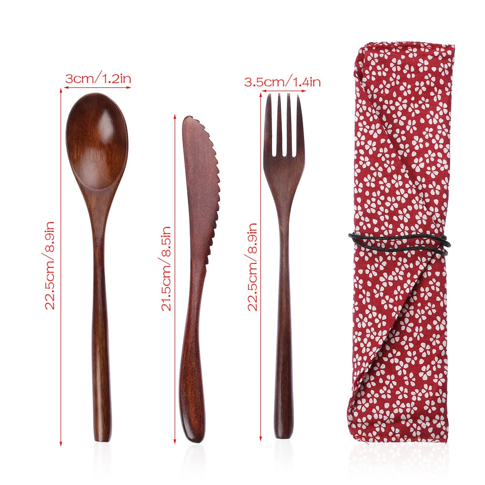 Bambus Besteck Set mit Tasche – wiederverwendbar für Schule & Unterwegs-Yabubest - Home & More