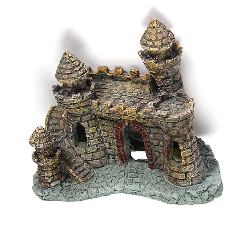 "Lebendiges Aquarium Schloss aus Harz – Natürliches Fischversteck, 11x6,5x10 cm, Schwarz"