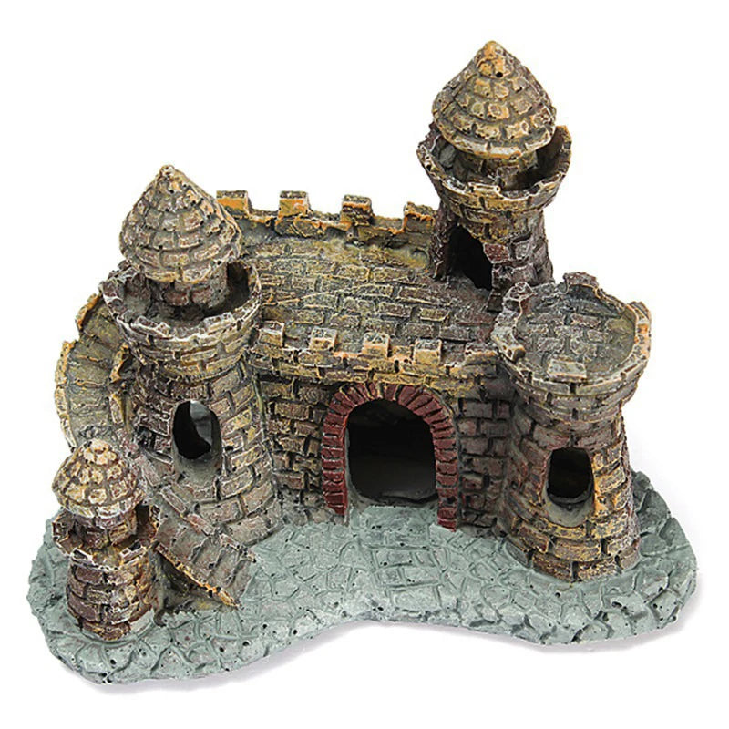"Lebendiges Aquarium Schloss aus Harz – Natürliches Fischversteck, 11x6,5x10 cm, Schwarz"