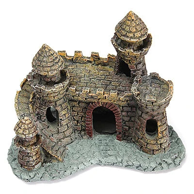 "Lebendiges Aquarium Schloss aus Harz – Natürliches Fischversteck, 11x6,5x10 cm, Schwarz"