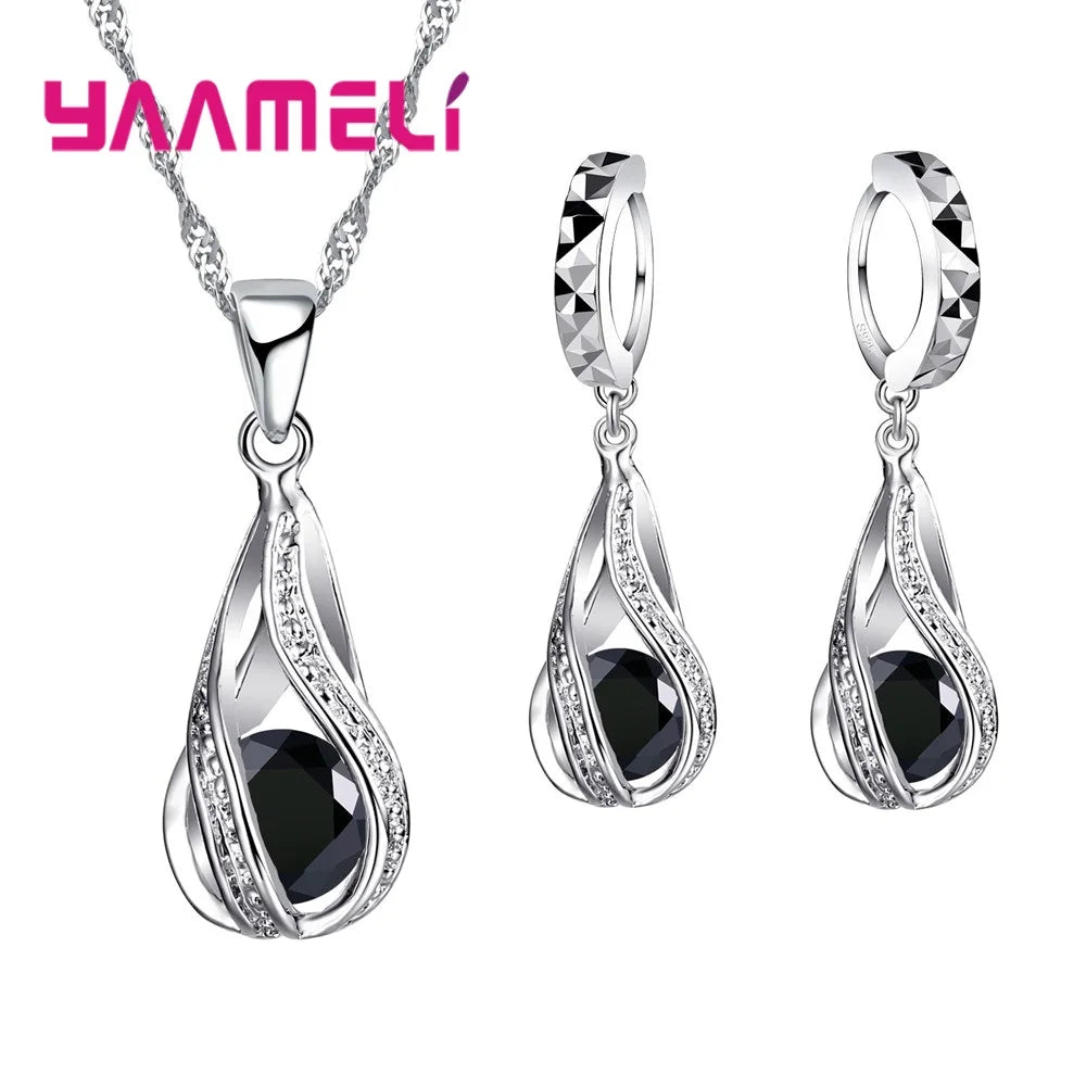 Wassertropfen CZ Schmuckset – 925 Sterling Silber Vergoldet für Frauen