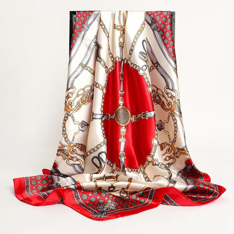 2024 seide Schal Quadrat Schal Für Frauen Drucken Stirnband Foulard Satin Hijab Haar Bands Halstuch Weibliche Kopf Wraps Bandana