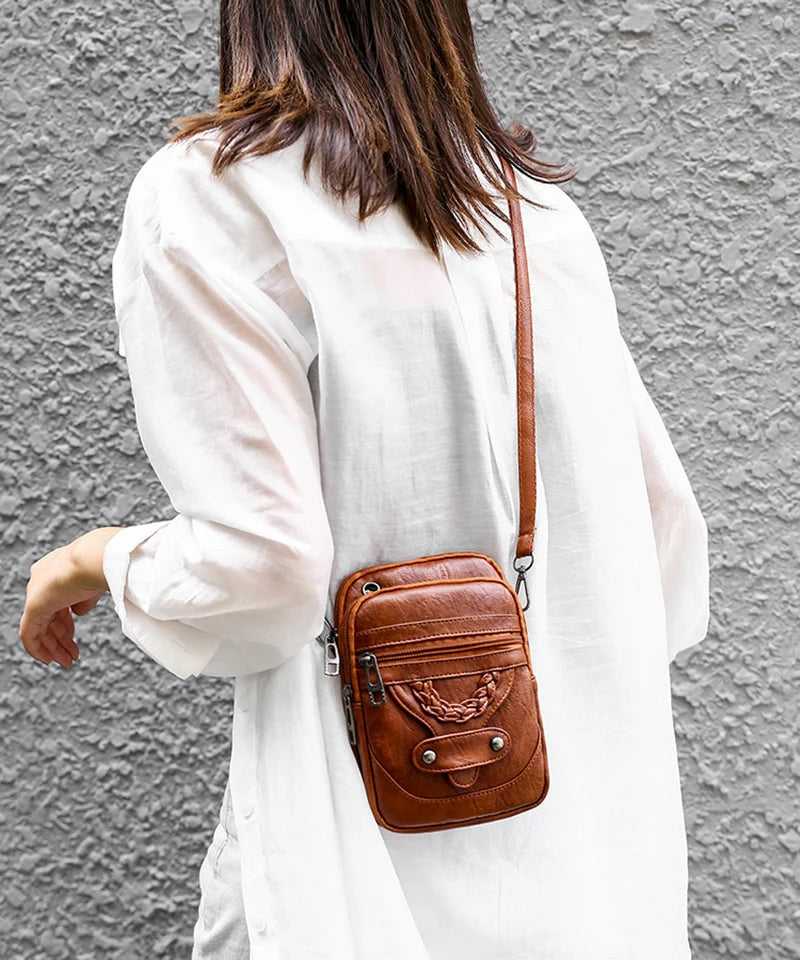 Vintage PU Leder Umhängetasche für Frauen kleine Crossbody Tasche