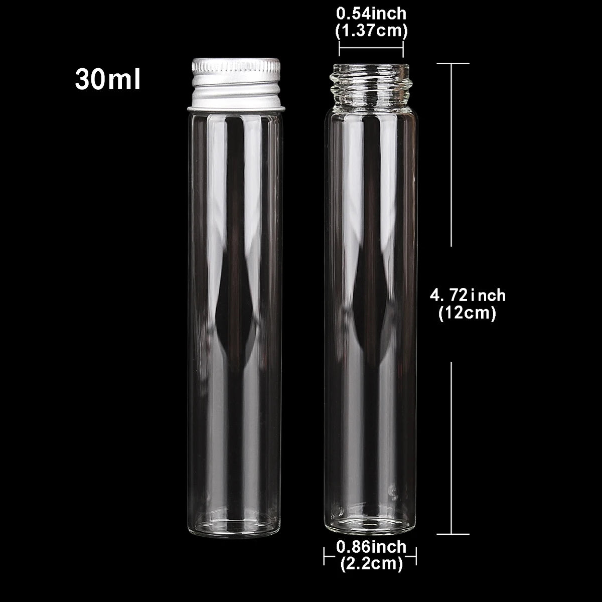 10 Stück Mini Glasflaschen mit Aluminiumdeckel 5 bis 30 ml in 9 Größen