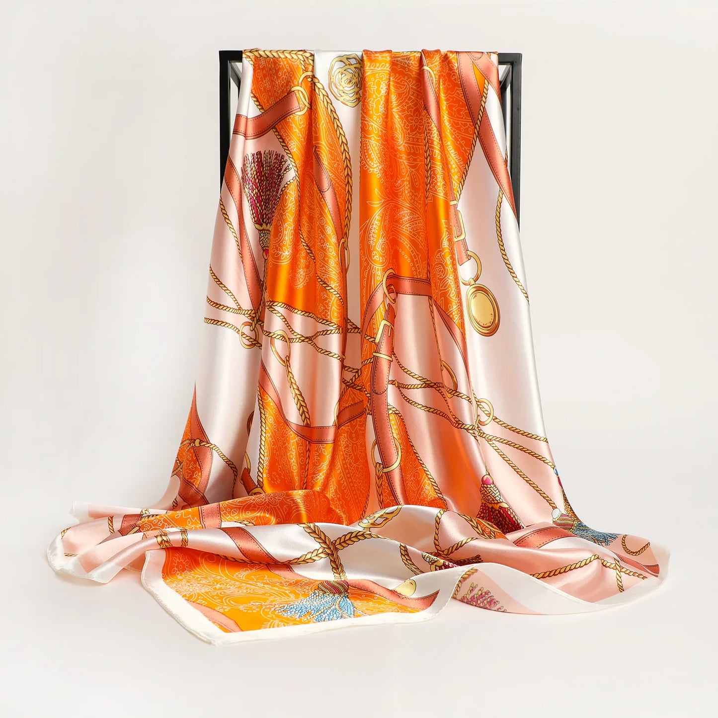 2024 seide Schal Quadrat Schal Für Frauen Drucken Stirnband Foulard Satin Hijab Haar Bands Halstuch Weibliche Kopf Wraps Bandana