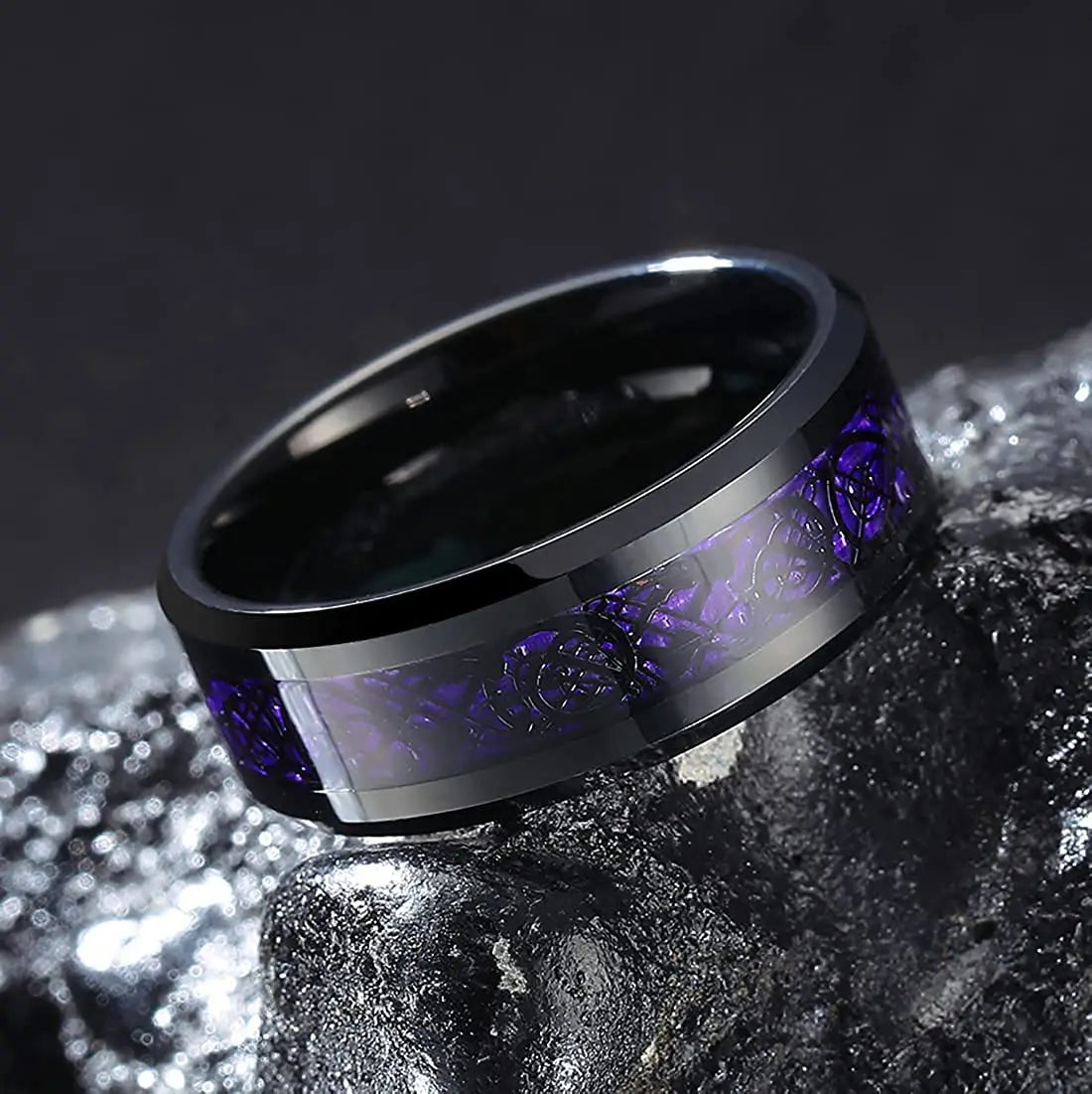 Herren Edelstahlring 8 mm mit keltischem Drachen Inlay 21 Farben Größe 6 bis 13-Yabubest - Home & More