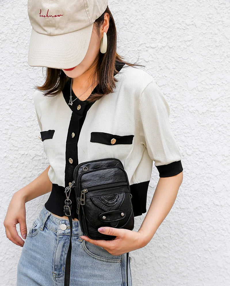 Vintage PU Leder Umhängetasche für Frauen kleine Crossbody Tasche