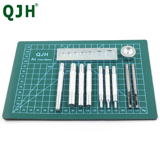 12-teiliges Leder Locher-Set mit Druckknöpfen, Nieten, Ösen und Setter
