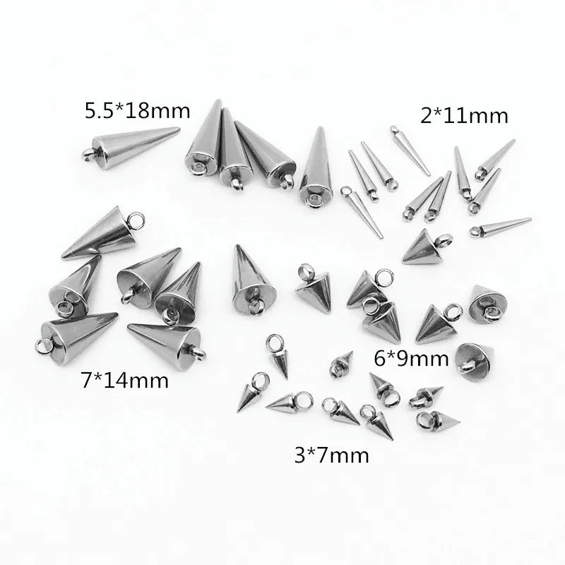 20 Edelstahl Kegel Anhänger Charms für DIY Halskette Schmuck 3x6 bis 5,5x18mm