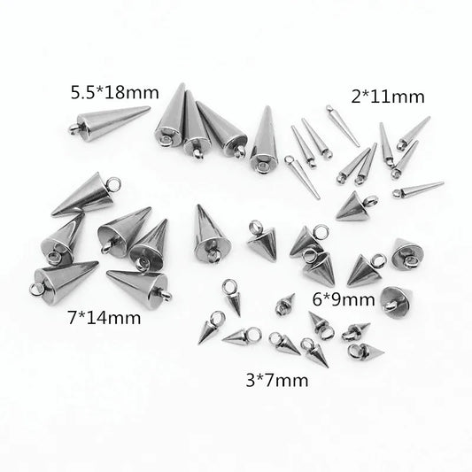 20 Edelstahl Kegel Anhänger Charms für DIY Halskette Schmuck 3x6 bis 5,5x18mm