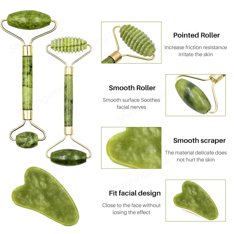 Jade Stein Gesichtsroller - Gua Sha Set für Hautstraffung - Entspannung