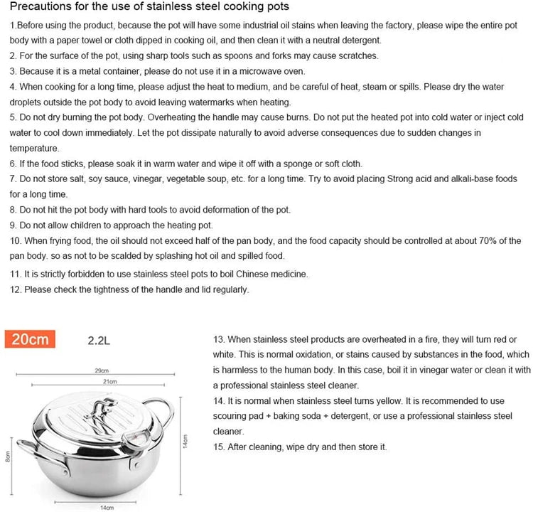 Japanischer Frittier-Topf Edelstahl mit Thermometer und Deckel-Yabubest - Home & More